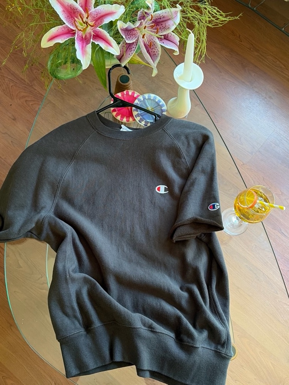 Champion Brown Short Sleeve Sweatshirt with Embroidered Logo